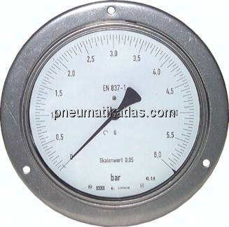 Feinmessmanometer waagerecht Ø 160 mm, Edelstahl / Messing, Klasse 0,6