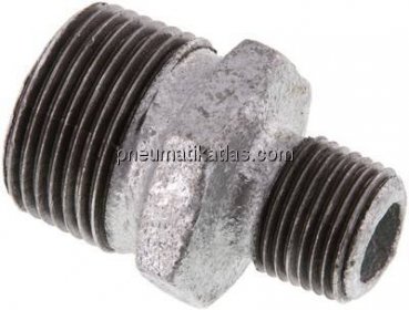 Doppelnippel R 1"-R 1/2", Temperguss verzinkt