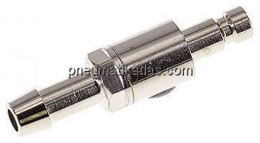 Kupplungsstecker (NW2,7) 5mm Schlauch, Messing vernickelt