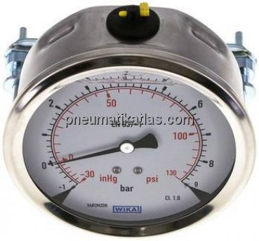 Glycerin-Einbaumanometer, 3kt-Frontring, 100mm, -1 bis 9 bar