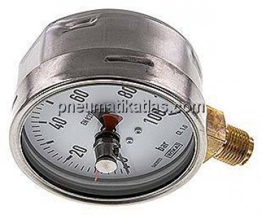Manometer senkrecht (CrNi/Ms), 100mm, 0 - 100 bar