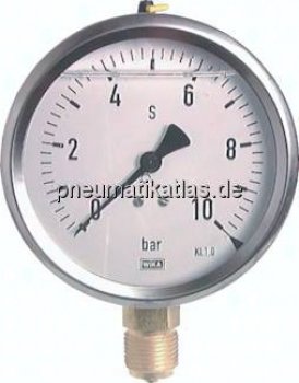 Glycerin-Manometer senkrecht (CrNi/Ms),100mm, 0 - 100 bar