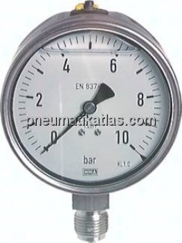 Chemie-Glycerin-Manometer senkrecht,100mm, 0 - 600 bar