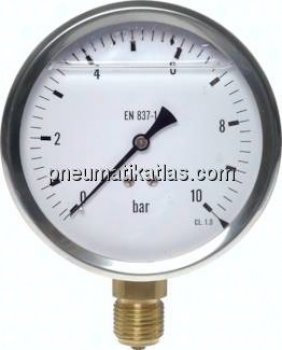 Glycerin-Manometer senkrecht (CrNi/Ms),100mm, 0 - 6 bar