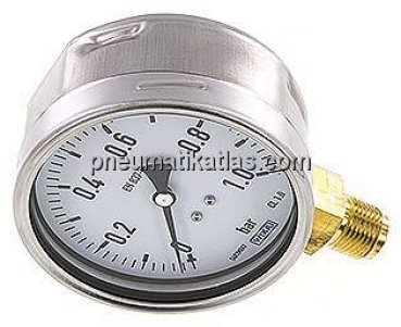 Manometer senkrecht (CrNi/Ms), 100mm, 0 - 1 bar