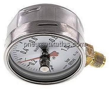 Manometer senkrecht (CrNi/Ms), 100mm, 0 - 1 bar