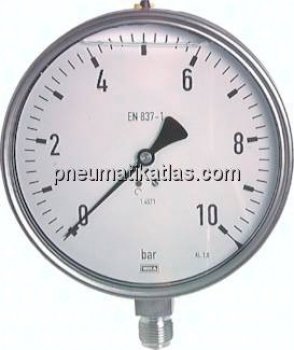 Chemie-Glycerin-Manometer senkrecht,160mm, -1 bis 0 bar