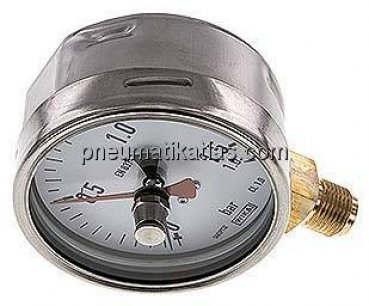 Manometer senkrecht (CrNi/Ms), 100mm, 0 - 1,6 bar