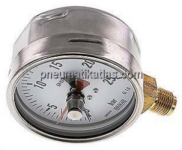 Manometer senkrecht (CrNi/Ms), 100mm, 0 - 25 bar