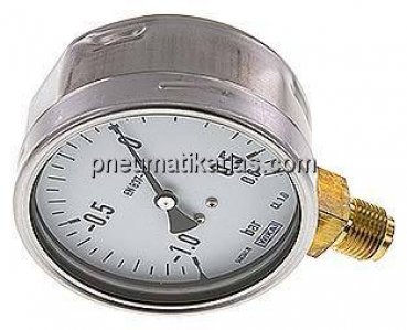 Manometer senkrecht (CrNi/Ms), 100mm, -1 bis 0,6 bar