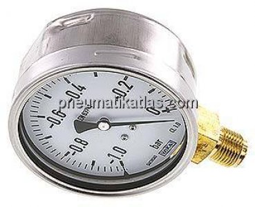 Manometer senkrecht (CrNi/Ms), 100mm, -1 bis 0 bar