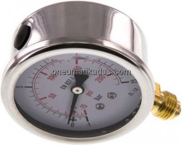 Glycerin-Manometer senkrecht (CrNi/Ms), 63mm, -1 bis 15 bar