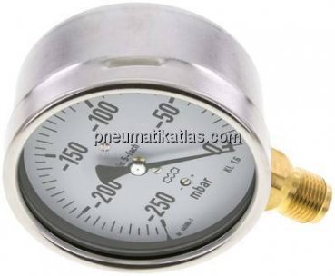 Manometer senkrecht 100mm, -250 bis 0 mbar, G 1/2"