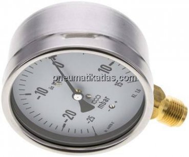 Manometer senkrecht 100mm, -25 bis 15 mbar, G 1/2"