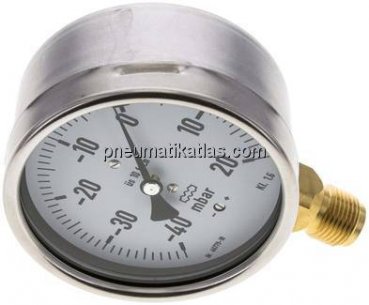 Manometer senkrecht 100mm, -40 bis 20 mbar, G 1/2"