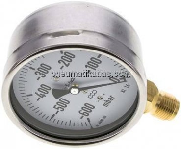 Manometer senkrecht 100mm, -600 bis 0 mbar, G 1/2"