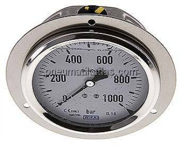 Glycerin-Einbaumanometer,Front-ring, 100mm, 0 - 1000 bar
