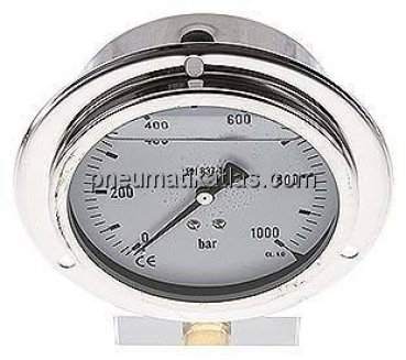 Glycerin-Einbaumanometer,Front-ring, 100mm, 0 - 1000 bar