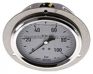 Glycerin-Einbaumanometer,Front-ring, 100mm, 0 - 100 bar