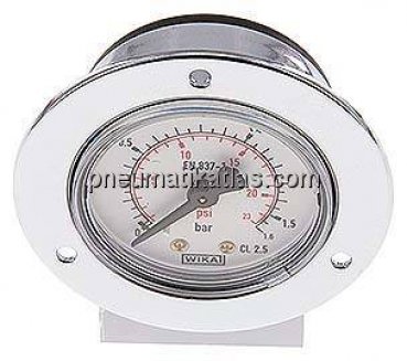 Einbaumanometer (CrNi/Ms), Frontring, 50mm, 0 - 1,6 bar