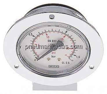 Einbaumanometer (CrNi/Ms), Frontring, 63mm, 0 - 1,6 bar