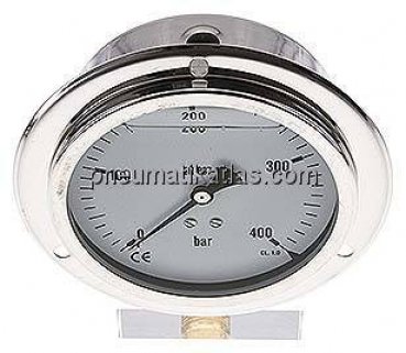 Glycerin-Einbaumanometer,Front-ring, 100mm, 0 - 400 bar