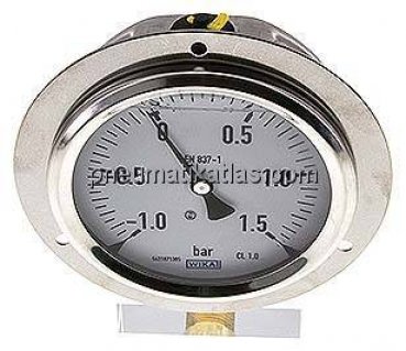 Glycerin-Einbaumanometer,Front-ring, 100mm, -1 bis 1,5 bar