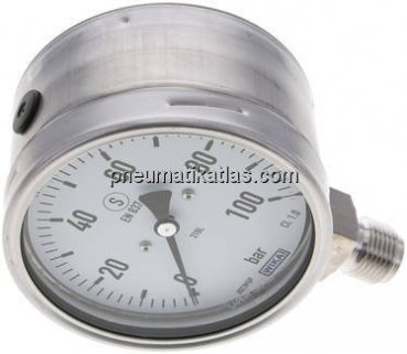 Sicherheits-Manometer senkrecht, 100mm, 0 - 100 bar