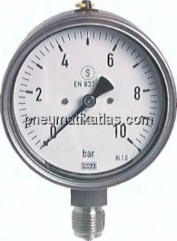 Preview: Sicherheits-Manometer senkrecht, 100mm, -1 bis 0 bar