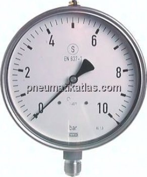 Sicherheits-Manometer senkrecht, 160mm, 0 - 1 bar