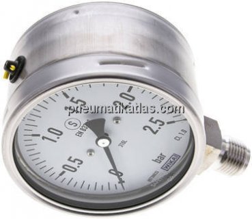 Sicherheits-Manometer senkrecht, 100mm, 0 - 2,5 bar