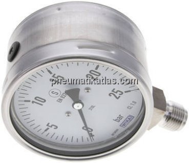 Sicherheits-Manometer senkrecht, 100mm, 0 - 25 bar