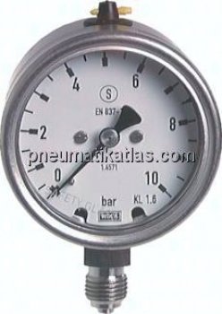 Preview: Sicherheits-Manometer senkrecht, 63mm, -1 bis 0 bar