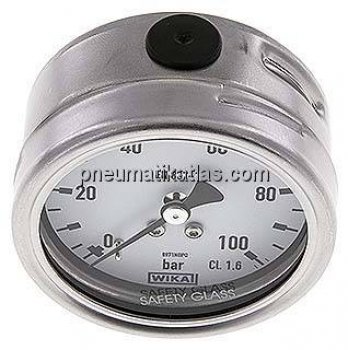 Chemie-Manometer waagerecht, 63mm, 0 - 100 bar