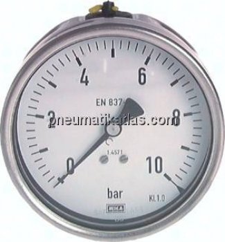 Chemie-Manometer waagerecht, 63mm, 0 - 1 bar