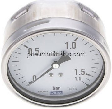 Manometer waagerecht (CrNi/Ms), 100mm, 0 - 1,6 bar