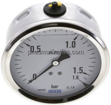 Glycerin-Manometer waagerecht (CrNi/Ms),100mm, 0 - 1,6bar