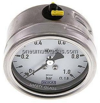 Chemie-Manometer waagerecht, 63mm, 0 - 1 bar
