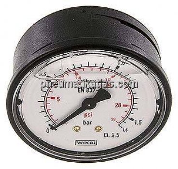 Glycerin-Manometer waagerecht (KU/Ms), 63mm, 0 - 1,6 bar