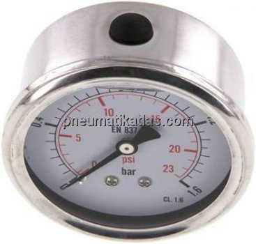 Glycerin-Manometer waagerecht (CrNi/Ms),63mm, 0 - 1,6bar