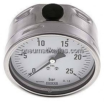 Chemie-Manometer waagerecht, 100mm, 0 - 25 bar