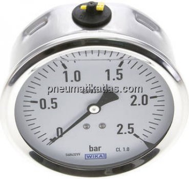 Glycerin-Manometer waagerecht (CrNi/Ms),100mm, 0 - 2,5bar