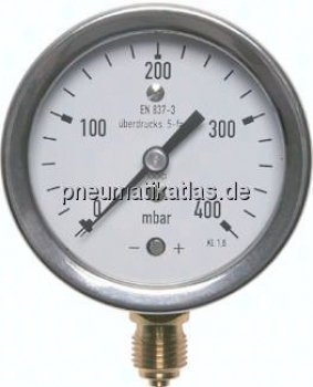 Manometer senkrecht 100mm, 0 - 10 mbar, G 1/2"