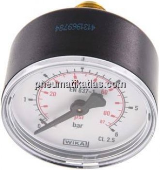 Manometer waagerecht (KU/Ms), 50mm, 0 - 6 bar, G 1/4"