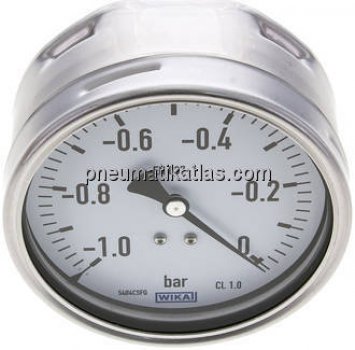 Manometer waagerecht (CrNi/Ms), 100mm, -1 bis 0 bar