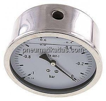 Glycerin-Manometer waagerecht (CrNi/Ms),100mm, -1 bis 0bar