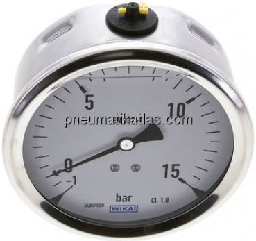 Glycerin-Manometer waagerecht (CrNi/Ms),100mm, -1 bis 15bar