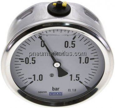 Glycerin-Manometer waagerecht (CrNi/Ms),100mm, -1 bis 1,5bar