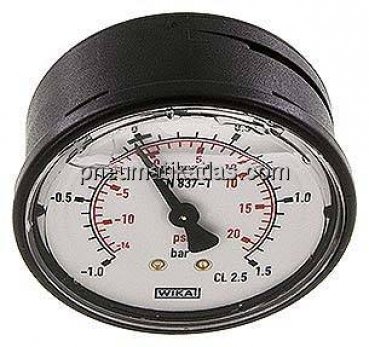 Glycerin-Manometer waagerecht (KU/Ms), 63mm, -1 bis 1,5 bar