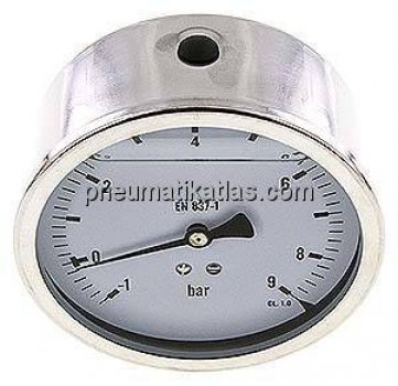 Glycerin-Manometer waagerecht (CrNi/Ms),100mm, -1 bis 9bar